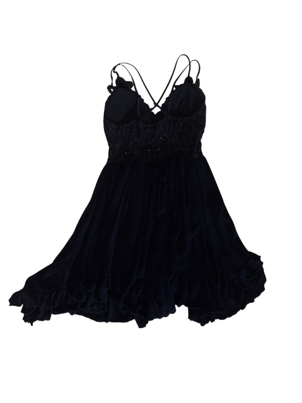 Black Lace Strappy Mini Dress with Asymmetrical Hem - Picture 8 of 16